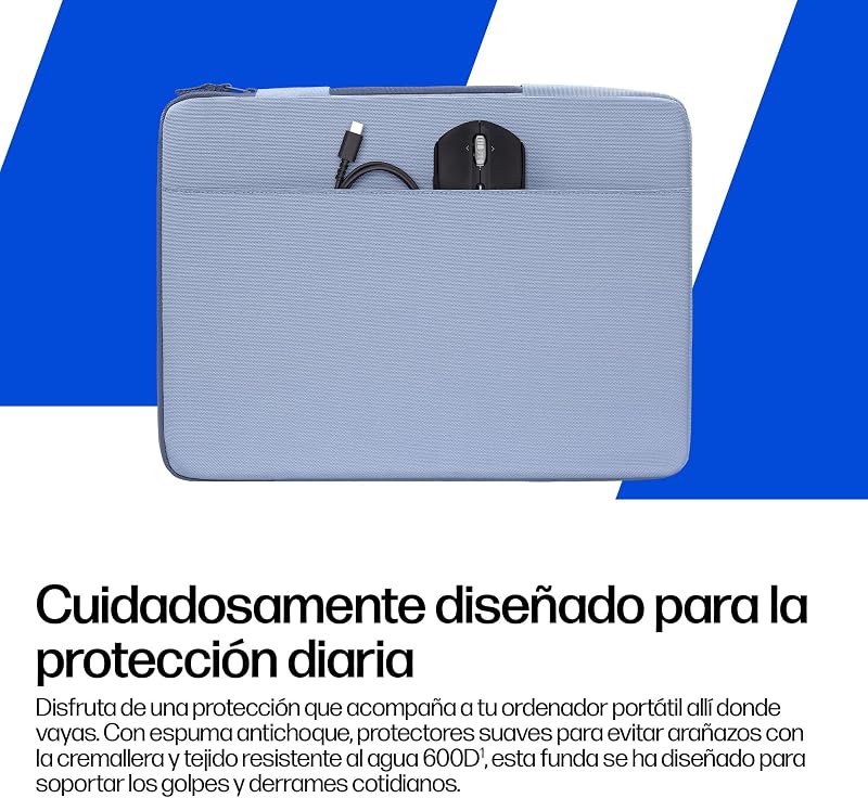 Capa protetora para portátil de 15-16 polegadas, almofadada à prova de choques, 600D resistente à água, com pega retrátil e bolso para acessórios, compatível com portátil até 16", cor azul claro