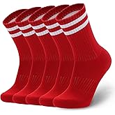 Ultrafun 5 Pairs Striped Crew Socks Cotton Cushioned Athletic Sports Running Socks for Men Women Teens