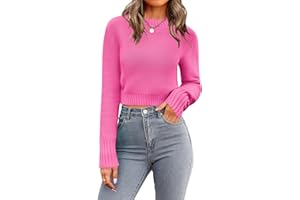 Zeagoo Women's Fall Crewneck Cropped Sweater 2026 Trendy Soft Ribbed Knit Long Sleeve Pullover Jumper Tops