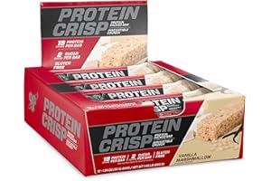 BSN Protein Crisp Bar by Syntha-6, Low Sugar Whey Protein Bar, 20g of Protein, Vanilla Marshmallow, 12 Count (Packaging may v