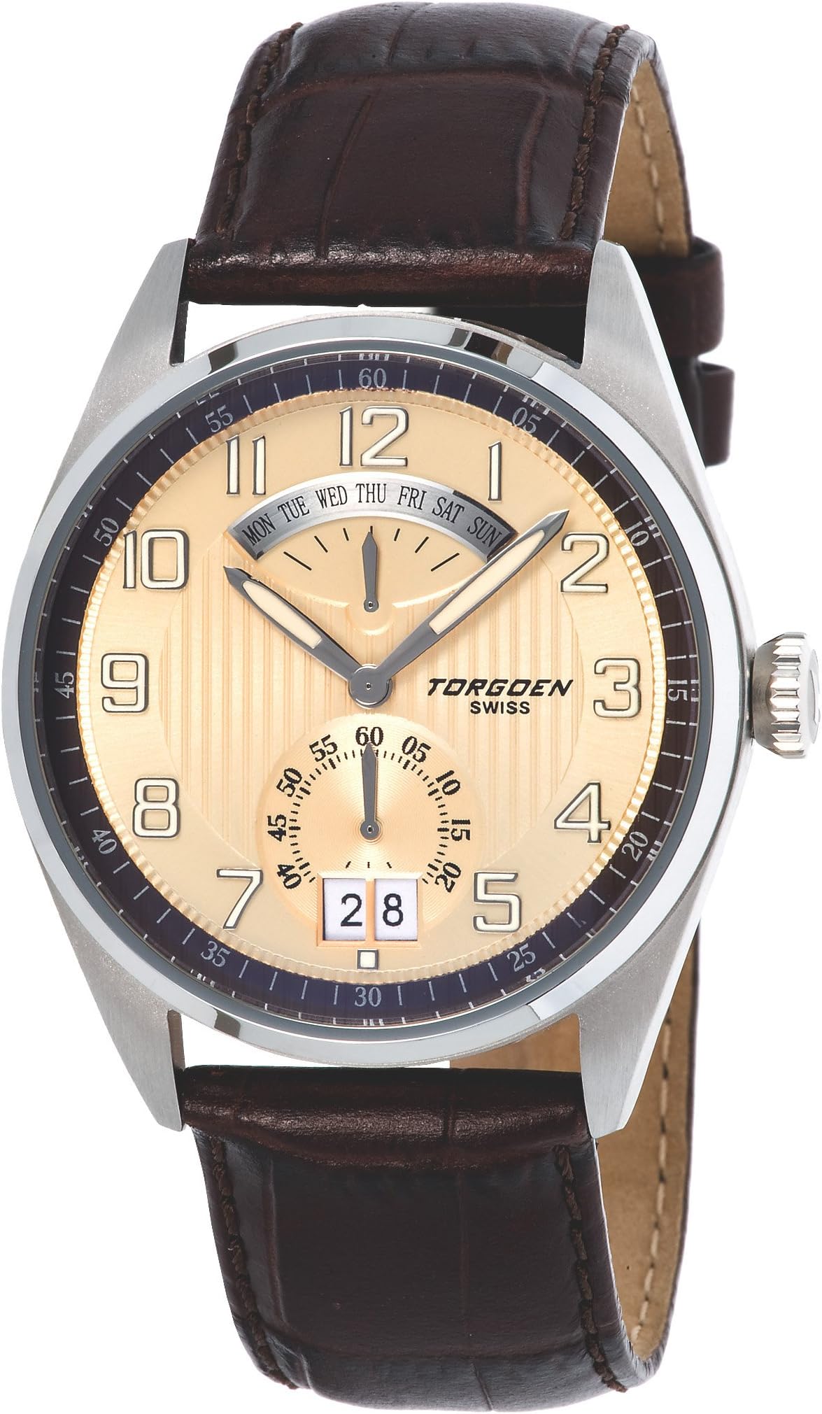 Torgoen Men's Aviator Quartz Analogue Watch T29102 with Leather Strap