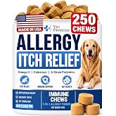 Dog Allergy Chews - 250 Count - Allergy &amp; Itch Relief for Dogs with Omega 3 | Supports Itchy Skin, Paw Licking, Hot Spots &amp; Seasonal Allergies - Skin &amp; Coat Immune Supplement with Probiotics &amp; Colostrum