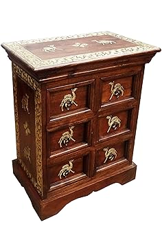 Orientalischer Holz Nachttisch 60cm Hoch | Orient Vintage Nachtkommode orientalisch handverziert | Indischer Nachtschrank auc