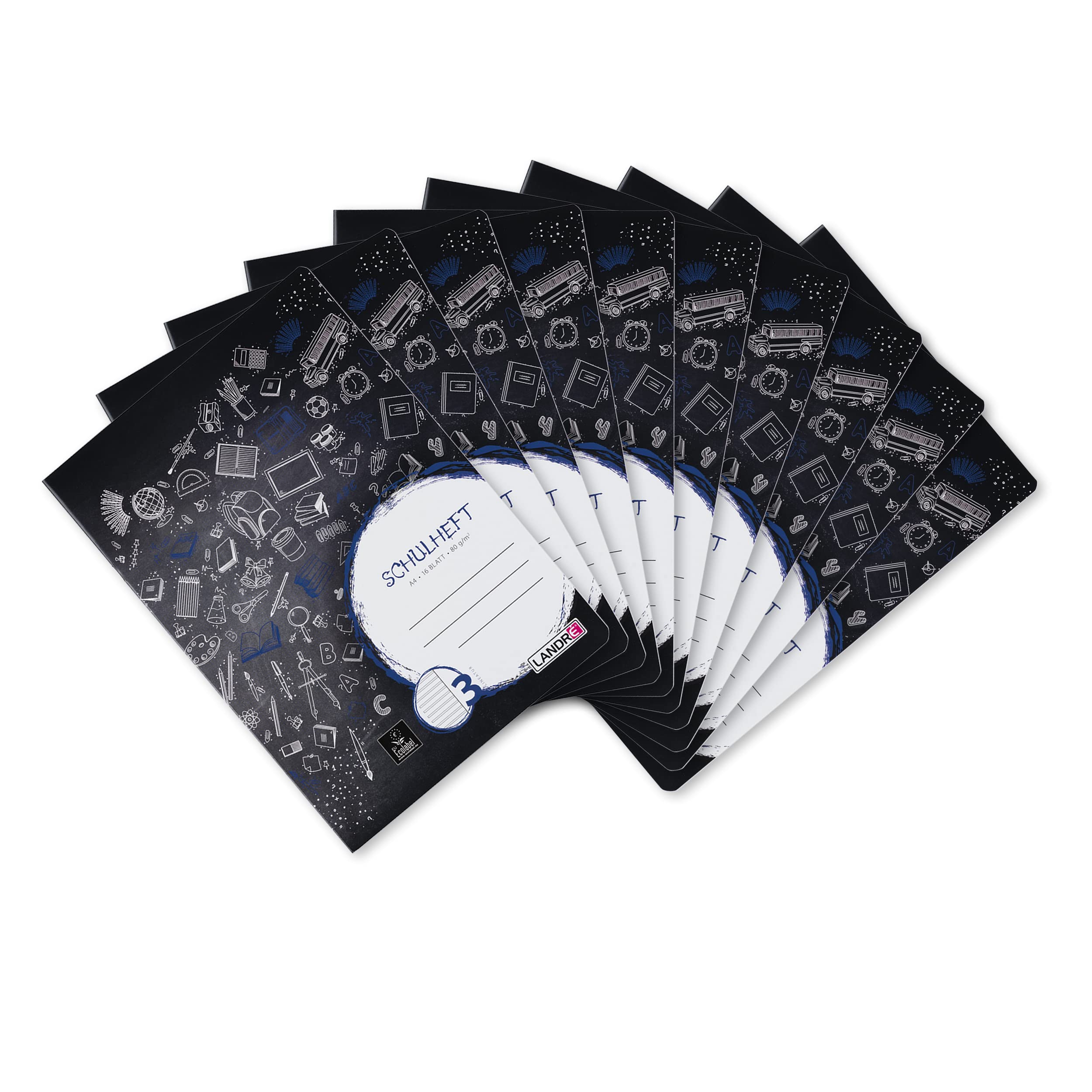 Landre 100050090 Notebook 16 pages A4 format Linear 3 With fine paper margin (80 g / m²) and without wood - Cover: 3 Assorted designs