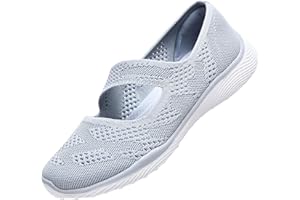 HONHOLD Women Mary Jane Shoes Slip On Walking Flats Comfortable Dressy Knit Washable Casual Nurse Shoe with Arch Support