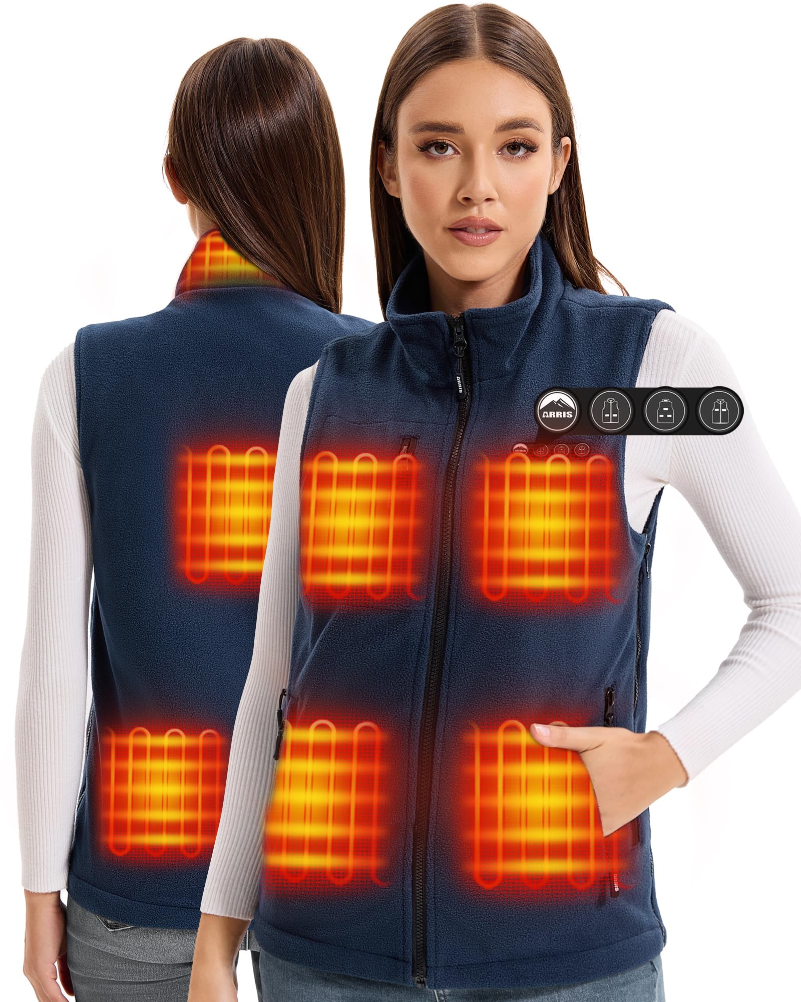 Photo 1 of ARRIS Women`s Fleece Heated Vest with 7.4V Battery Pack, Size Adjustable 8 Heating Zones Heating Clothing for Women Navy Blue