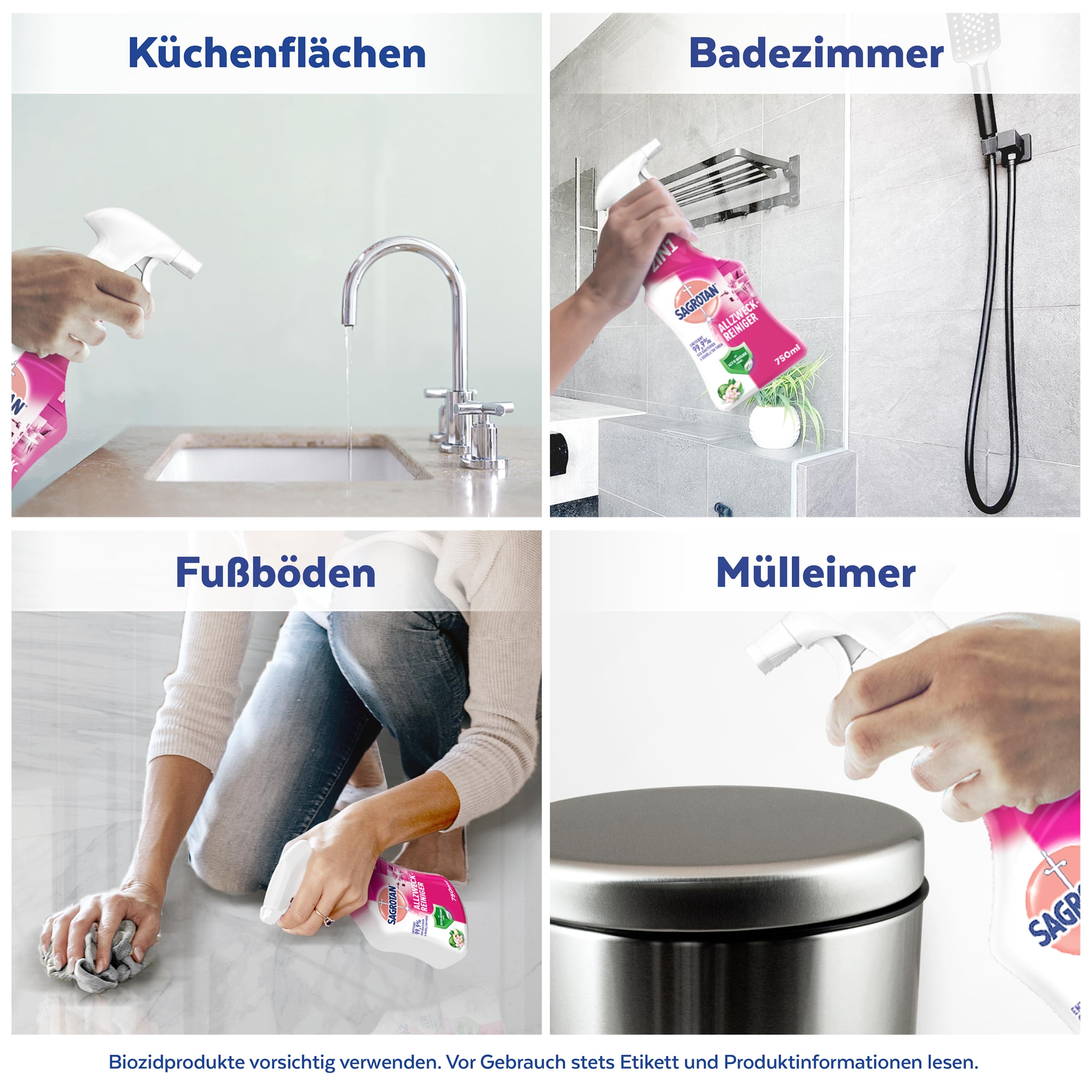 Sagrotan Allzweck-Reiniger – 2in1 Desinfektionsmittel für die zuverlässige Reinigung von Oberflächen – 6 x 750 ml Sprühflasche 6