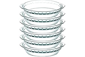 6 pack Glass Pie Pan, 9 Inch Round Baking Dish with Non-Stick Coating and Soft Wave Edge for Apple, Pumpkin, and Pot Pies