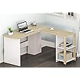 SHW L-Shaped Home Office Corner Desk Wood Top, Oak