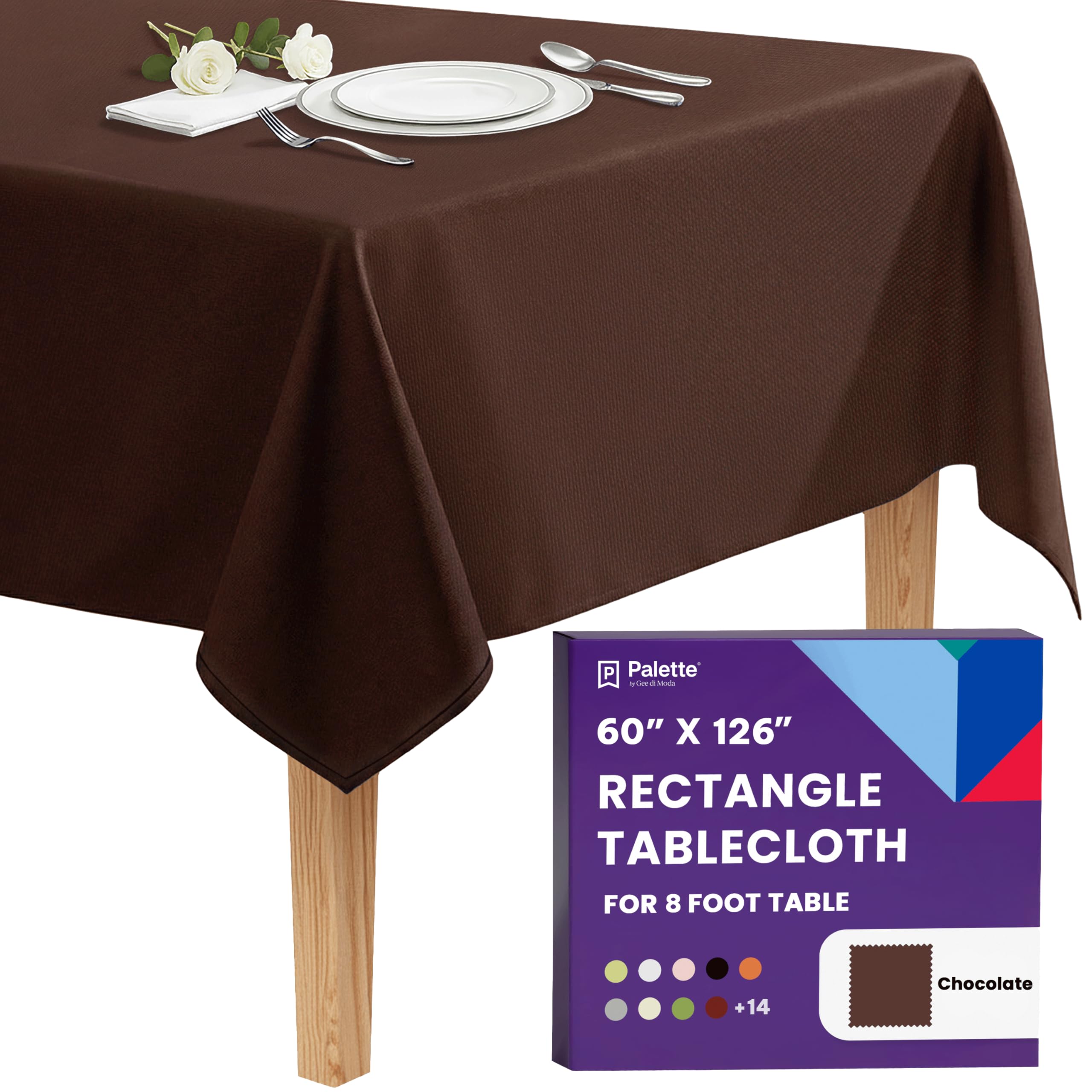 Gee Di Moda Rectangle Tablecloth - 60 x 126 Inch Chocolate Table Cloth for 8 Foot Rectangle Table - Heavy Duty Washable Fabric - for 8 Ft Buffet Table, Holiday Party, Dinner, Wedding & Baby Shower — image 1