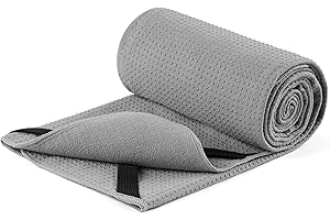MICROFI Microfiber Hot Yoga Towel Mat, 24 x 72 inches, with Non-Slip Silicone Grip, Secure Fit Elastic Straps (Gray)