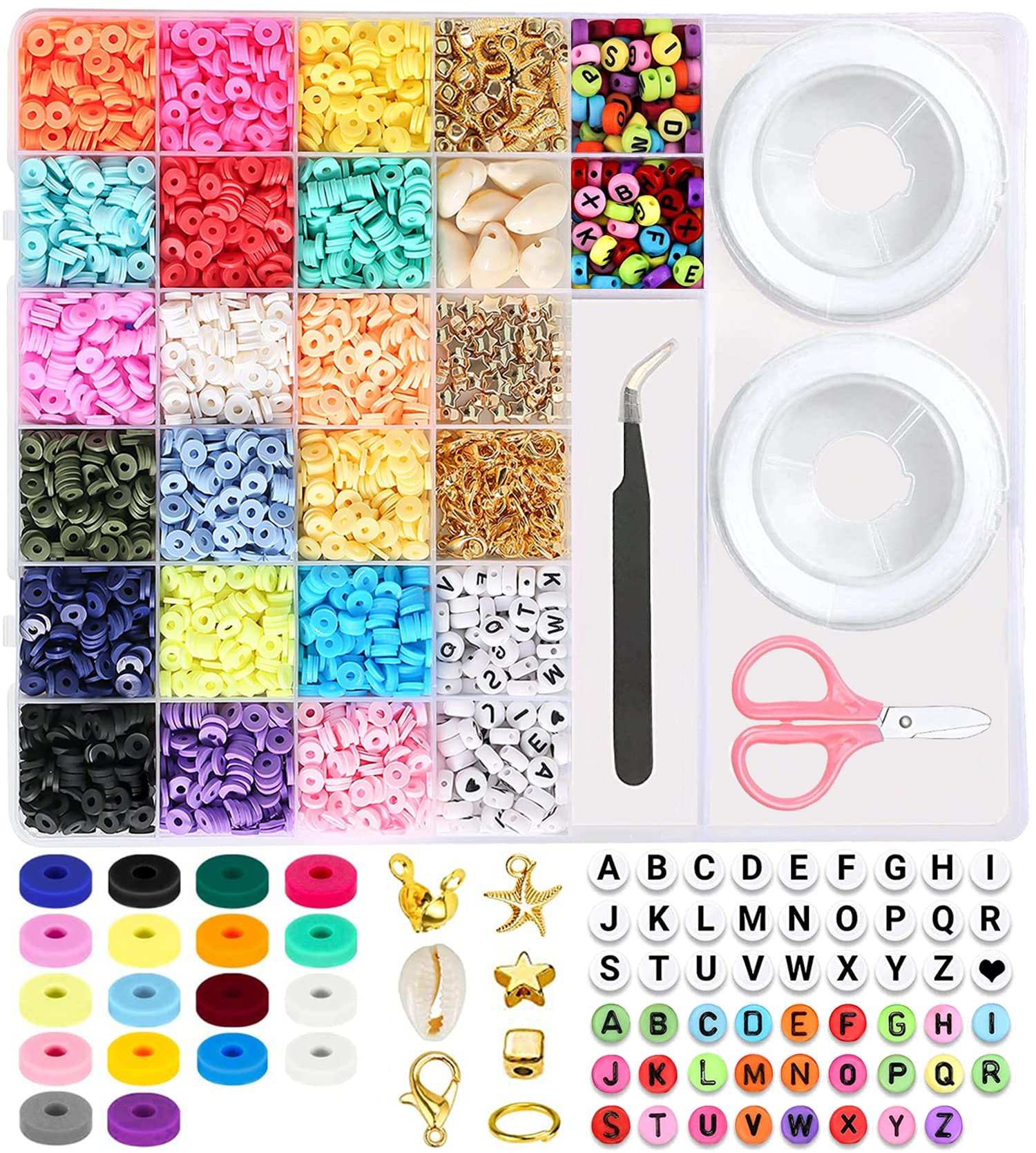iDattel 4900Pcs Polymer Clay Beads,Jewelry DIY Kit Clay Spacer Heishi Beads Bracelet Making Bead Set for Jewellery Making,Bracelets Necklace Earring DIY Craft Kit for Kids Adults