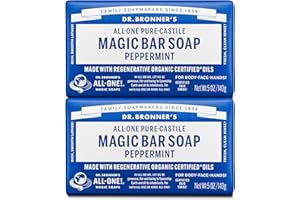 Dr. Bronner's Pure-Castile Magic Bar Soaps (Peppermint, 5oz, 2-Pack) – Made with Regenerative Organic Certified Oils, Soap Bars for Men & Women, Gentle for Face & Body, Vegan, Non-GMO