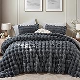 YIKUSH Dark Gray Comforter Set Queen – Ultra Soft & Warm Faux Fur Comforter for Winter, Elegant Fluffy Comforter Queen Set with Pillowcases, Cozy Gray Queen Bedding Set