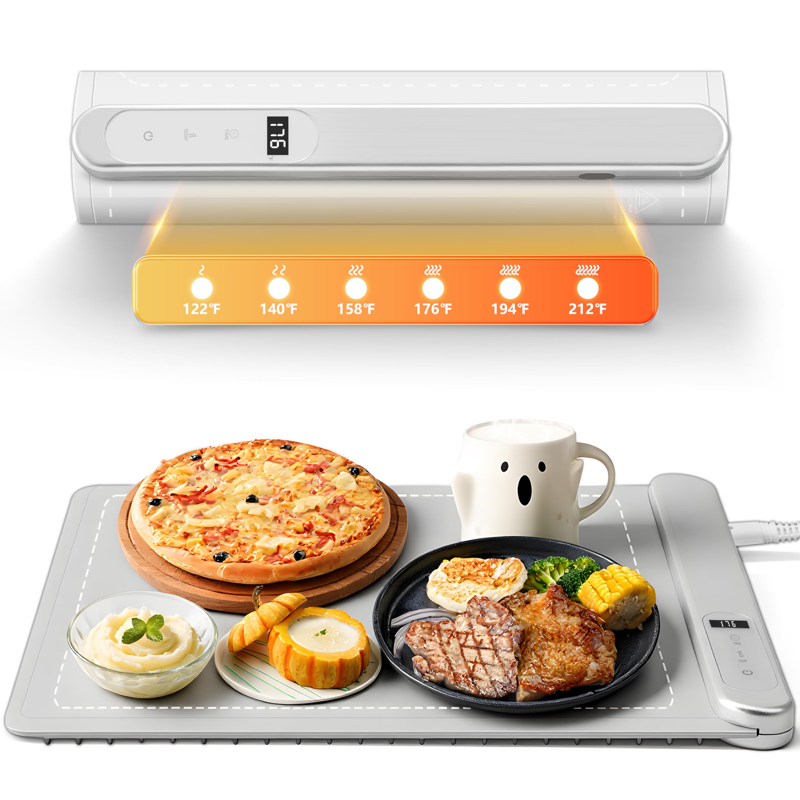 Photo 1 of Warming Mat for Food Small Warming Tray with 6 Temp & 6H Timer, 300W Full Surface Heating, Waterproof Foldable Hot Plate for Countertop, Apartment/Dorm Use, New Light Gray