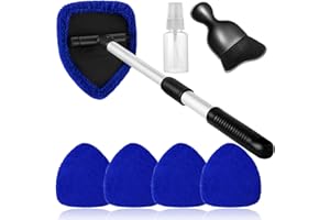 Qydipclin 7pcs Windshield Cleaner Tool Car Window Cleaning Wash Kit with 4 Reusable Microfiber Pads 1 Spray Bottle and Extendable Handle Auto Glass Wiper Kit, Blue
