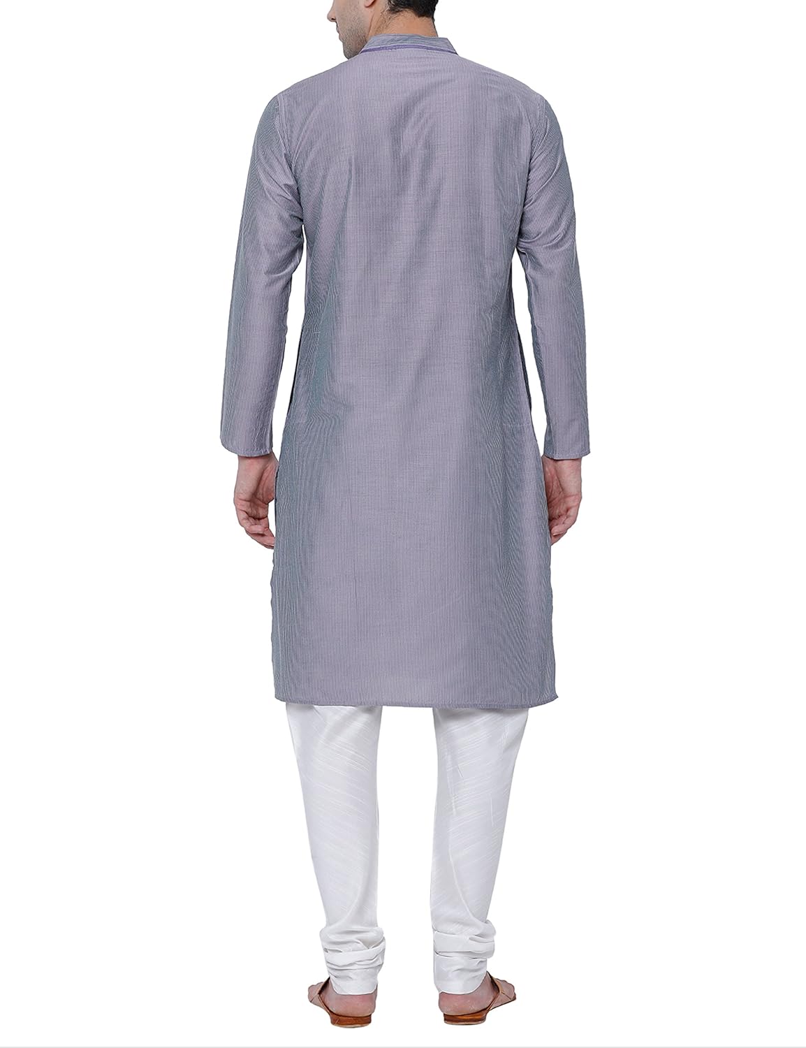 svanik grey blended stripe embroidered long kurta