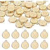 uxcell 52pcs Letter Charm, Enamel Letter Pendants, Alphabet W Pendants Double Sided Beads Charm for DIY Bracelet Necklace Pendants Earring Jewelry, Champagne Gold