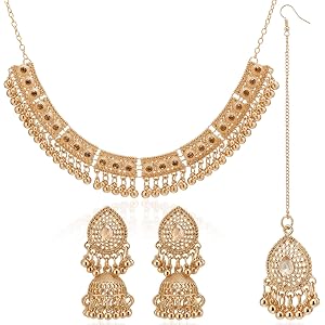 Quelay 3 Pcs Indian Jewelry Set for Women Navratri Maang Tikka Headpiece Traditional Indian Head Jewelry Rhinestone Forehead
