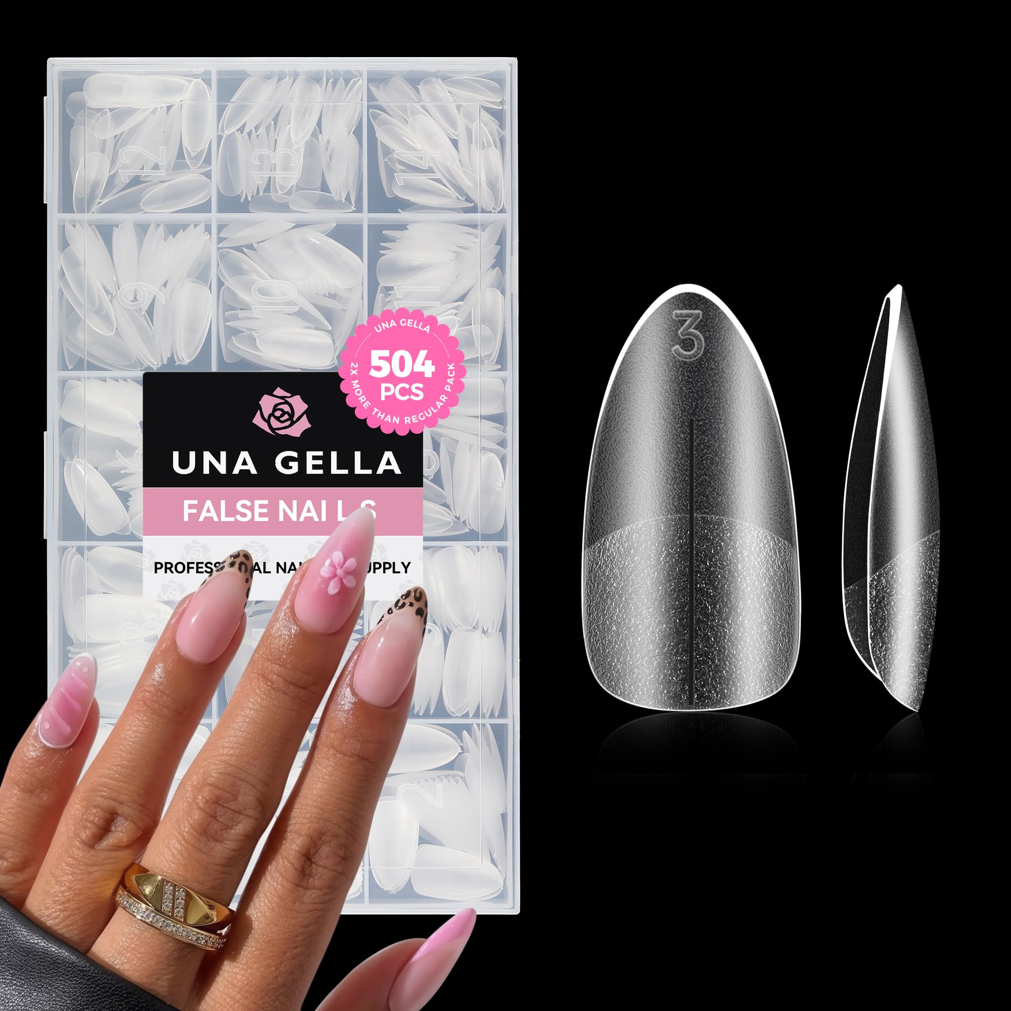 Photo 1 of UNA GELLA Gel Nail Tips Medium Almond Shape, Pre Etched Full Cover Almond Press On Nail Tips For Extensions - At Home Matte Acrylic Fake Nails 504pcs, 15 Sizes