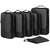 BAGSMART Compression Packing Cubes for Travel, 6 Set Packing Cubes for Carry on Suitcases, Compression Travel Cubes & Suitcase Organizer for Packing with Shoe Bag Black