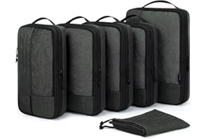 BAGSMART Compression Packing Cubes for Travel, 6 Set Packing Cubes for Carry on Suitcases, Compression Travel Cubes & Suitcase Organizer for Packing with Shoe Bag Black