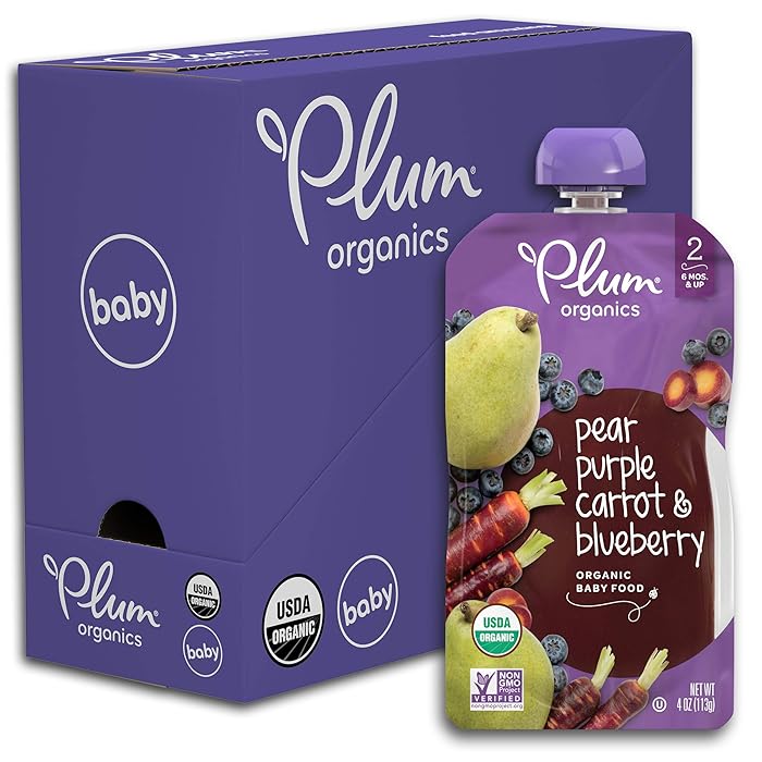 Plum Organics Stage 2, Organic Baby Food, Pear, Purple Carrot and Blueberry, 4 Ounce pouches (Pack of 6)