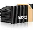 Fstop Labs Acoustic Foam Panels 1" X 12" X 12" Self-adhesive Acoustic Studio Wedge Tiles, Sound Panels wedges Soundproof Foam Padding Sound Insulation Absorbing Home and Office