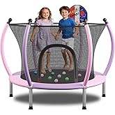 55/60" Trampoline for Kids, 4.5/5 FT Toddler Trampoline with Enclosur Net, Basketball Hoop & Sandbag, 440 LBS Capacity, Adjustable Height，Gifts for Ages 3-12 Boys & Girls