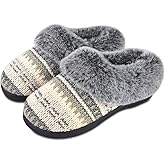 DL Women's Memory Foam Moccasin Slippers Micro Suede with Breathable Faux Fur Lining Slip On House Shoes Micro Indoor & Outdoor