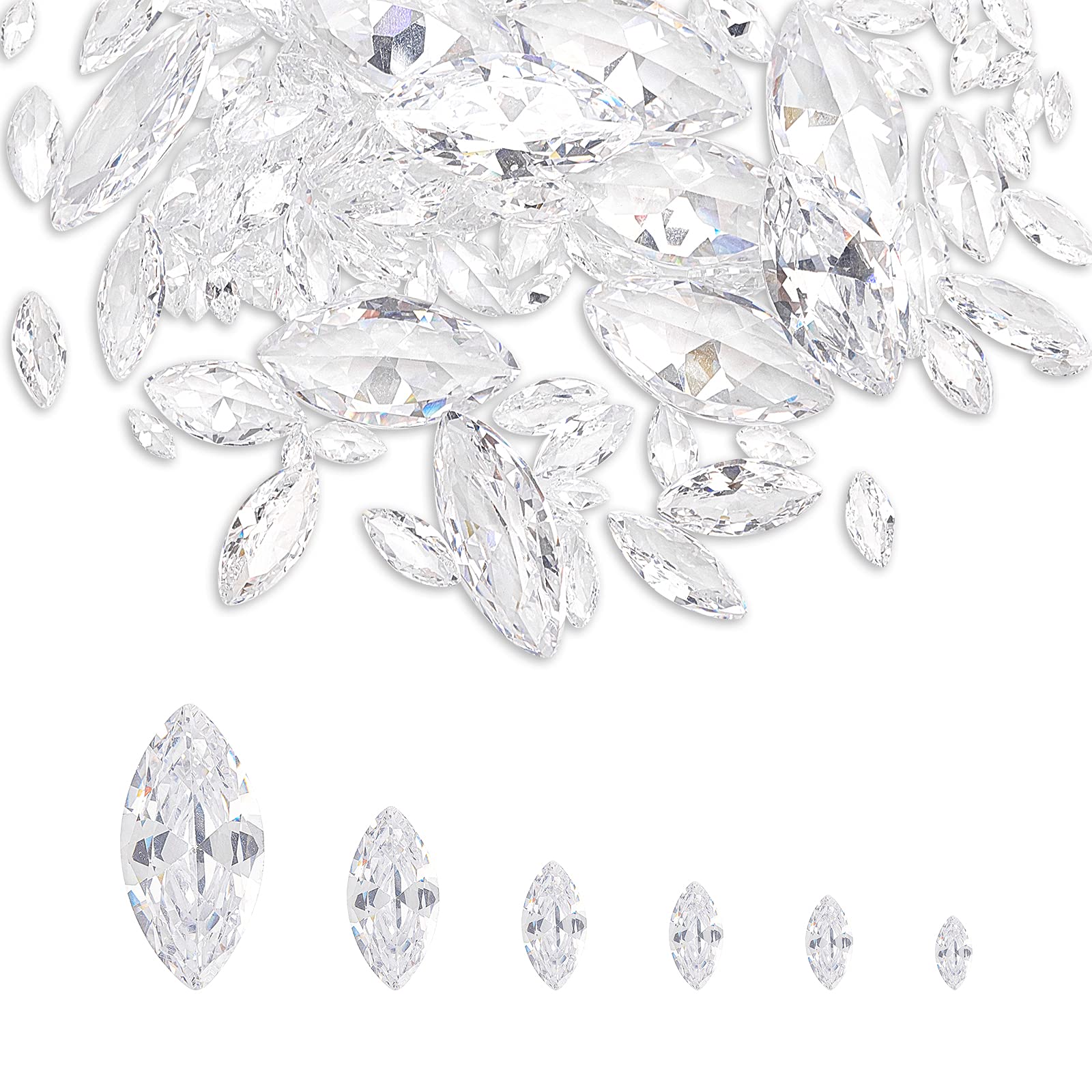 PH Pandahall 100pcs 6 Sizes Horse Eye Shaped Clear Cubic Zirconia Stone Loose Faceted Pointed Back Cabochons for Earring Bracelet Pendants Jewelry DIY Craft Making, 4/5/6/7/10/16mm