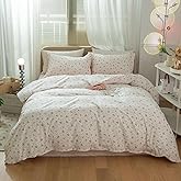 mixinni Girl Comforter Set Twin XL Pink White Flower Leaf Print Bedding Sets, Cute Floral Bedding Comforter Sets for All Seasons-(1 Comforter+2 Pillow Shams)-Twin XL Size
