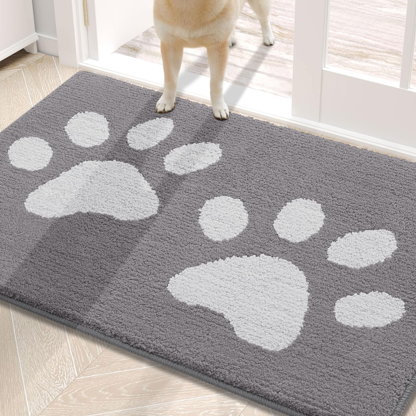 Photo 1 of Buganda Dog Door Mat for Muddy Paws, Absorbent Dirt Trapper Washable Indoor Doormats, Non Slip Low-Profile Mud Mat for Dogs, Front Entrance Doormat for Inside Floor (30x20 Inches, Light Grey)