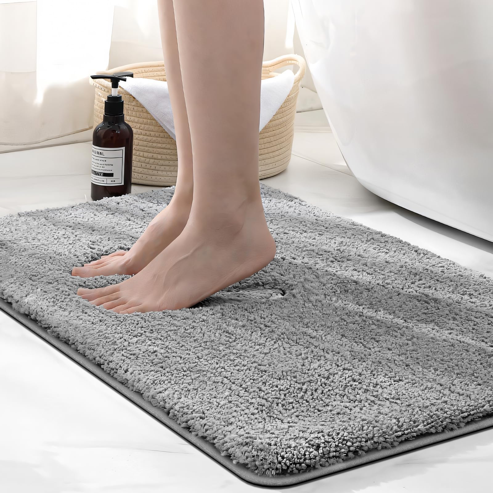 wyewye Microfibre Bath Mat, 2cm Super Thick Bath Rug, Super Absorbent Bathroom Rug 50x80cm Grey