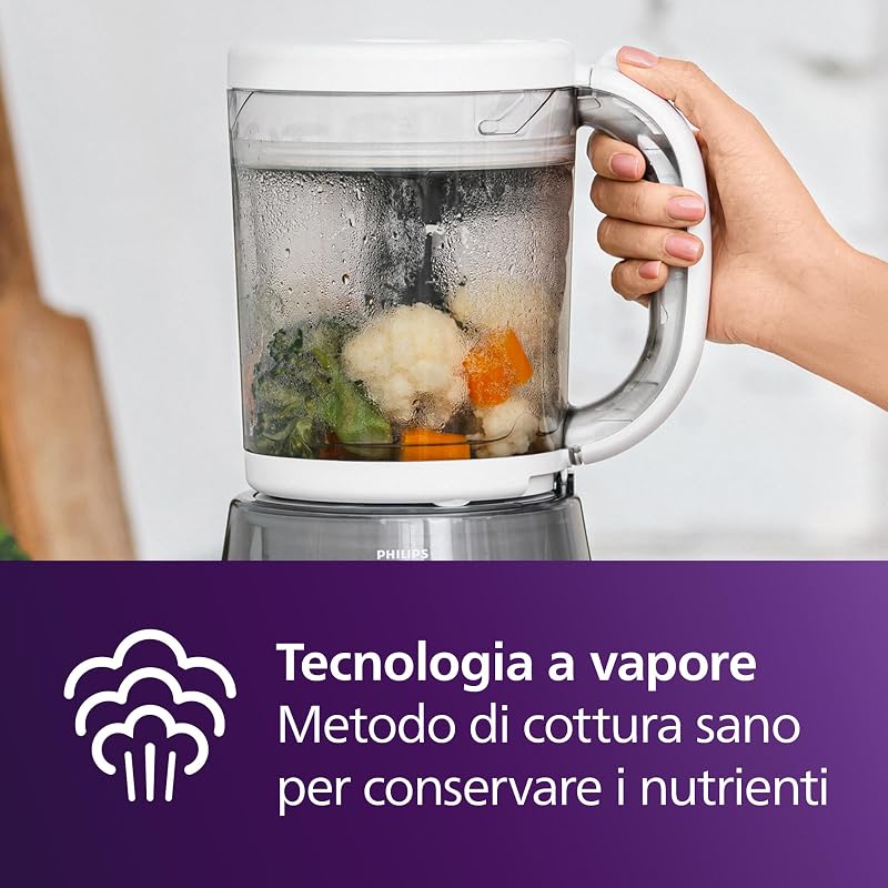 Philips Avent Steamer Blender Gift Set - EasyPappa 4 in 1, cuoci a vapore, frulla, scongela e riscalda facilmente le pappe, con vasetti e coperchi, SCF883/20