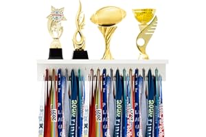 Threehoney Wooden Medal Hanger Display Trophy Holder Shelf with 25/37/49/65 Hooks Wall Mount Ribbon Holder Christmas Gift for Gymnastics Running Soccer Awards