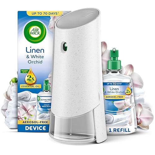 Air Wick Linen & White Orchid Aerosol-Free Automatic Spray Kit, Lasts up to 70 Days, Air Freshener