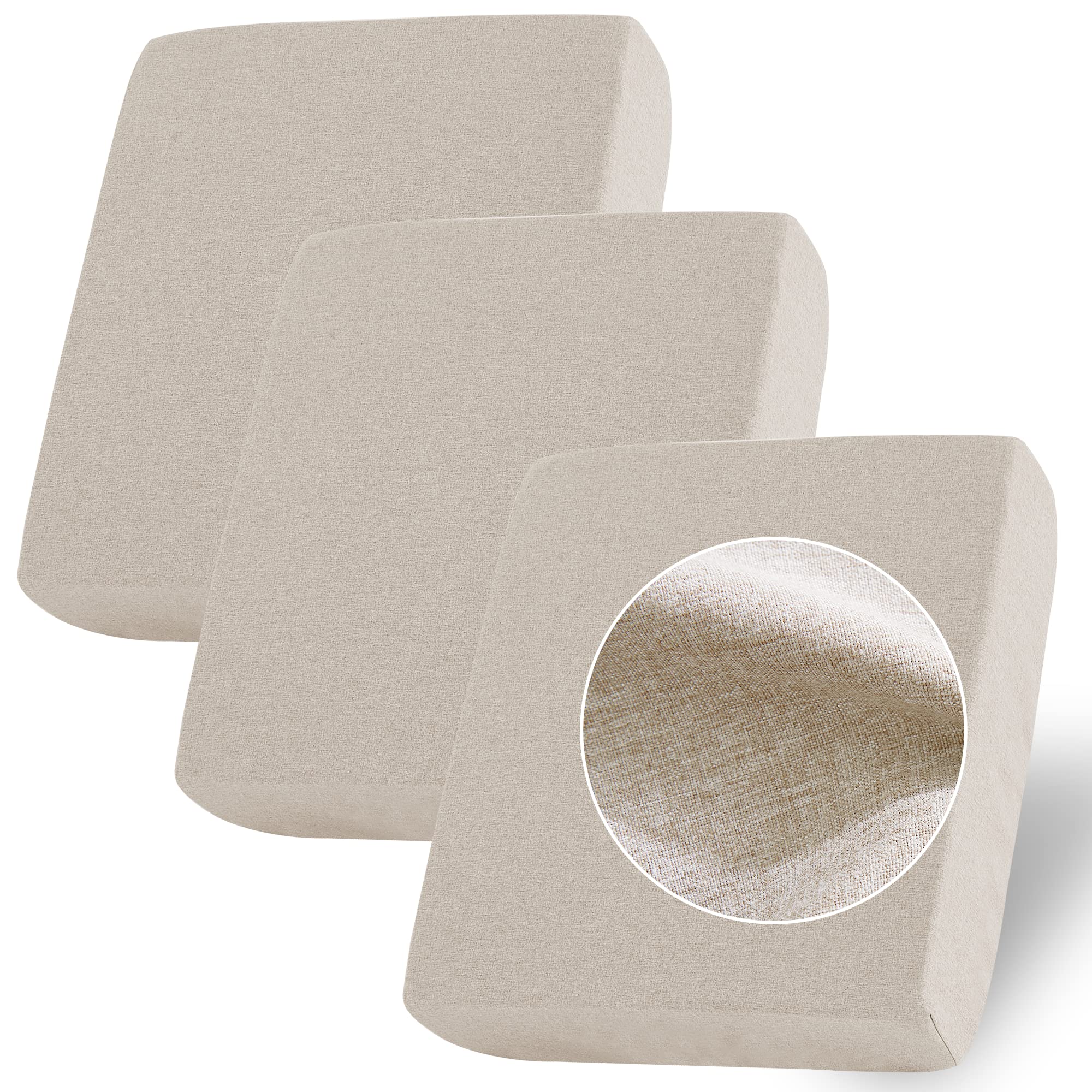 Photo 1 of StangH Linen Sofa Cushion Covers for 3 Cushion Couch - Anti Slip Couch Cushion Slipcover with Elastic Closure Velcro Tiebacks,for Kids Bedroom Backyard Cabana Chaise Lounge Chair Bench, Taupe 3 Pieces