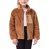 Hvididan Girls Fleece Jacket Full Zip Up Soft Sherpa Teddy Coat Chest Pockets Fall Winter Jackets Kids Outwear for 5-14y
