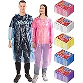 JaGely 80 Pack Disposable Adult Rain Ponchos Bulk Wedding Family Travel Theme Parks Homeless Hooded Elastic Outdoor Raincoat(Multicolor)