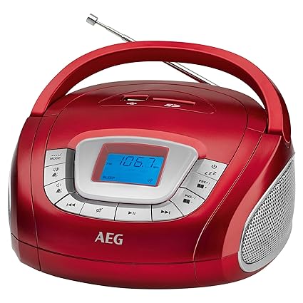 AEG SR 4373 Stereoradio, Uhr mit Alarmfunktion, Multifunktionsdisplay, USB-Port, Card-Slot, AUX-IN, Kopfhöreranschluss rot