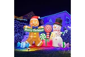 SIKADEER 8FT Christmas Inflatable Decorations 8 FT, Blow Up Gingerbread Man and Snowman with Candy, Outdoor Xmas Decor with Built-in Bright LED Lights for Holiday, Lawn, Party, and Yard Display