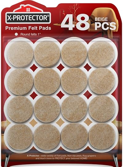 X-Protector Chair Pads 48 Pcs Felt Furniture Floor Protectors 25mm
