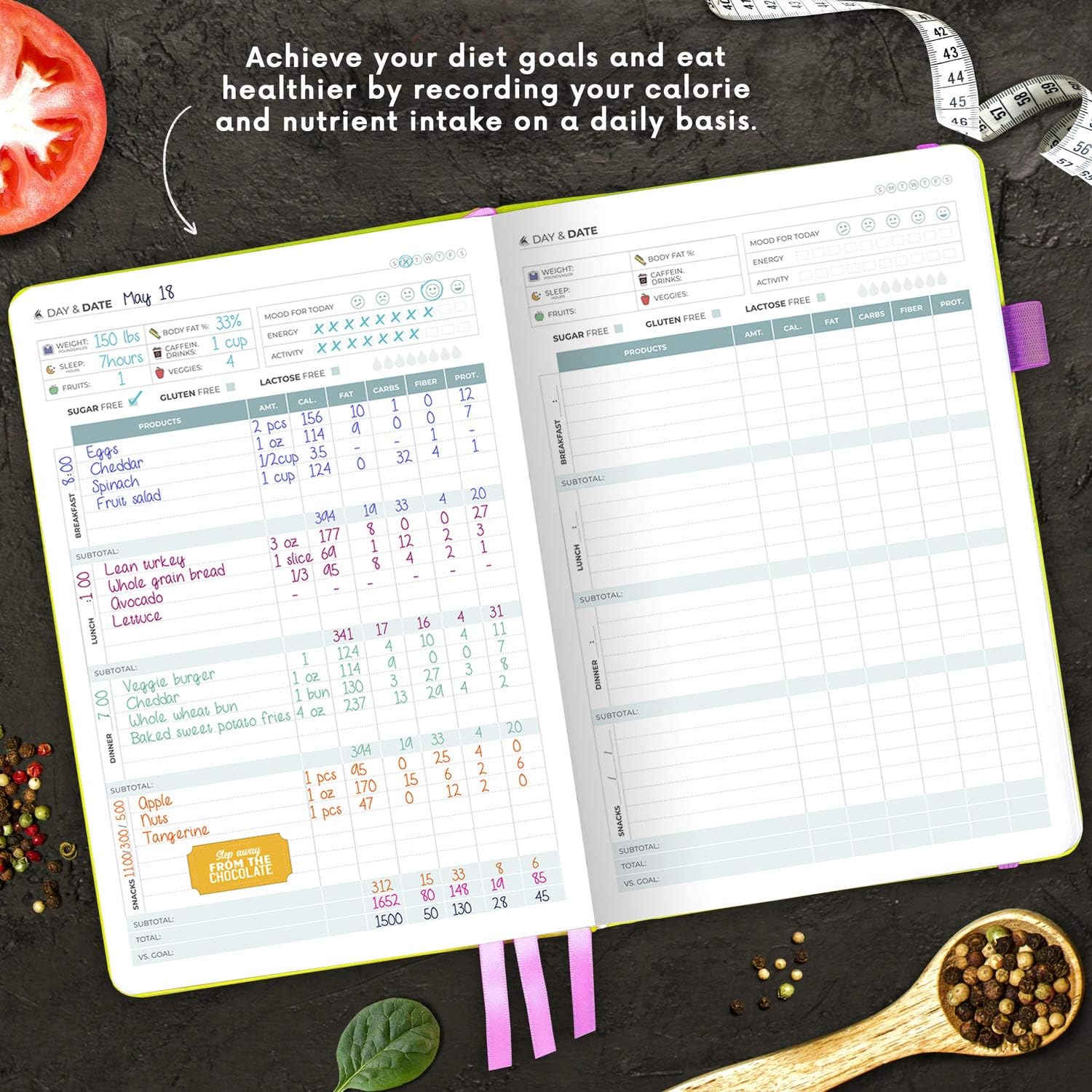 Clever Fox Food Journal - Daily Food Diary, Meal Planner to Track Calories & Nutrients, Weight Loss Tracker Notebook, A5 (Neon Yellow) - Image 5