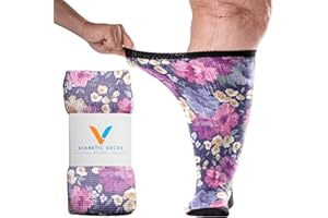 Viasox EasyStretch Diabetic Socks for Men & Women, Non Binding Top, Seamless Toe, Loose Fit, Floral