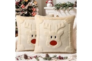 SEGXCFL Christmas Pillow Covers 18x18 Set of 2 Decorative Soft Plush Faux Rabbit Fur Reindeer Christmas Pillow Covers White 3D Couch Cover Sofa Bedroom Living Room Holiday Winter Home Decor
