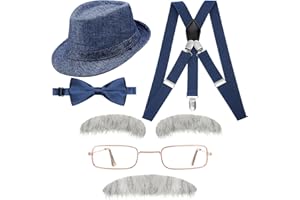 JenPen 7 Pcs 100th Day of School Old Man Costume Grandpa Costume Set Old Man Cosplay Costume for Kids Cosplay