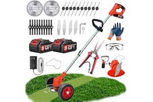 XABCHUI Weed Wacker Cordless Grass Trimmer Battery Powered, Electric Weed Trimmers with Battery and Charger, Light Weight Edger Lawn with Wheels for Women, String Trimmer/Brush Cutter with 5 Types Blades