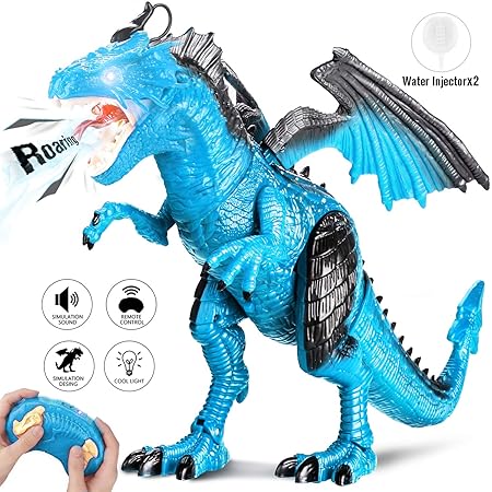 Joylink 0062_05 Fernbedienung Dinosaurier Spielzeug mit Gehen, Simuliertem Brüllen, Sprühen, Kopfschütteln, Blue