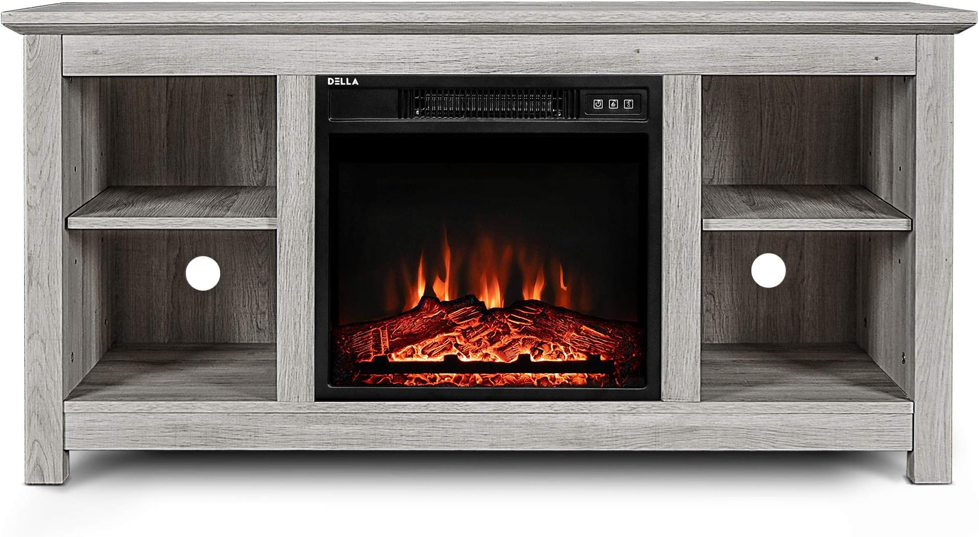 BELLEZE 50" Kenton Wood TV Stand Console for TV's Up to 55" W/Fireplace Heater, Sargent Oak